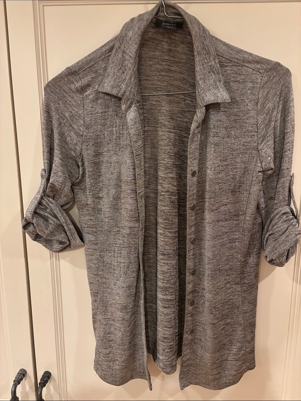 Gray Knit Long-Sleeve Button-Down Shirt